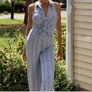 Free People Shayla Halter Jumpsuit Small retro inspired print